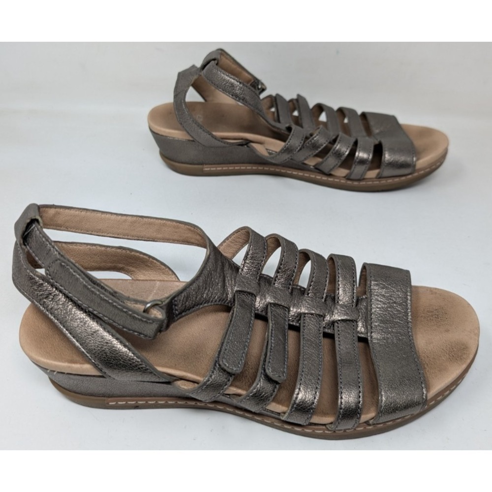 Dansko Athena Pewter Nappa Size EU 37 Bronze Gold Gladiator Sandal Adjustable